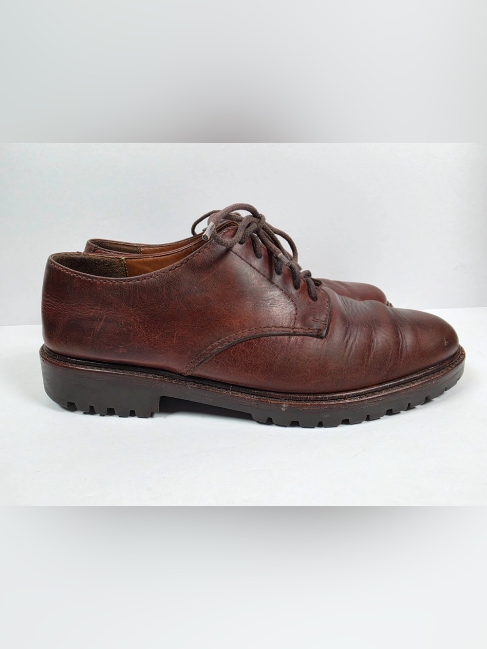 Vtg Polo Ralph Lauren Country Men Leather Derby Shoes Brown Lug Sole 10D - Picture 5 of 12
